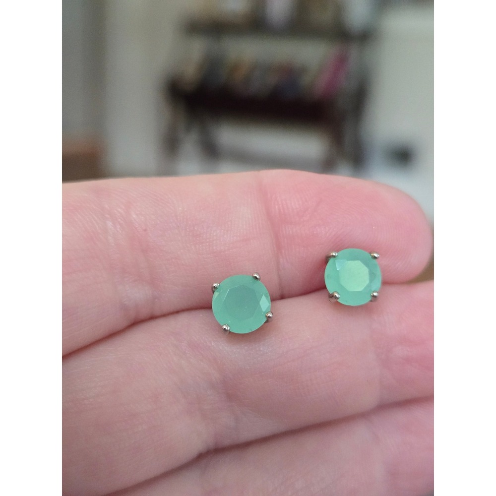 Chrysoprase Teal Green Stud Earrings Silver Vintage